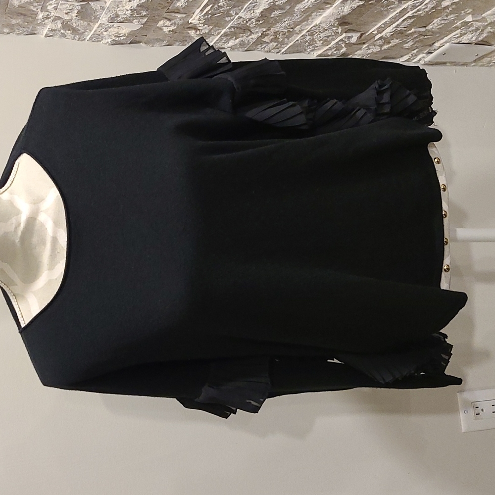 Sandro Ferrone black soft lightweight knit sweater with ruffle detail on sides